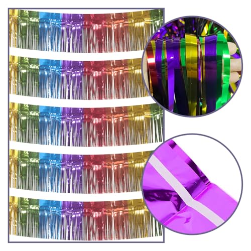 Image of 5 Pack Rainbow Fringe Garland - 10 Feet Colorful Metallic Streamers for Birthday Party, Halloween, Christmas Decor (Rainbow-1)