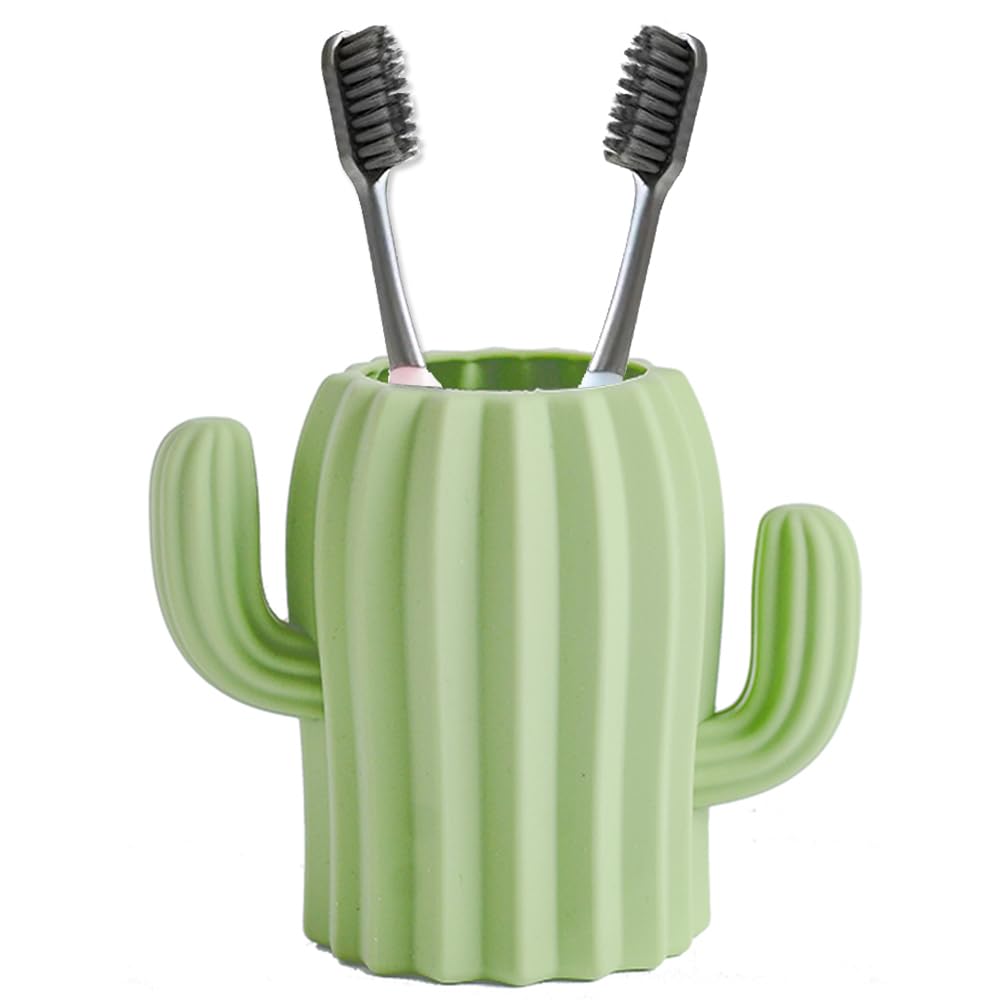 Maxramic Silicone Kids Cactus Cute Toothbrush Holder for Bathroom Decor Countertop Organizer, Unbreakable (1, Green)