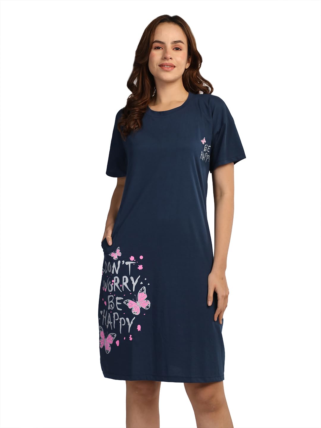 duchess Cotton Half Sleeve Oversized T-Shirts for Women| Nighty - Loose Fit Tee with Pocket-picture-22