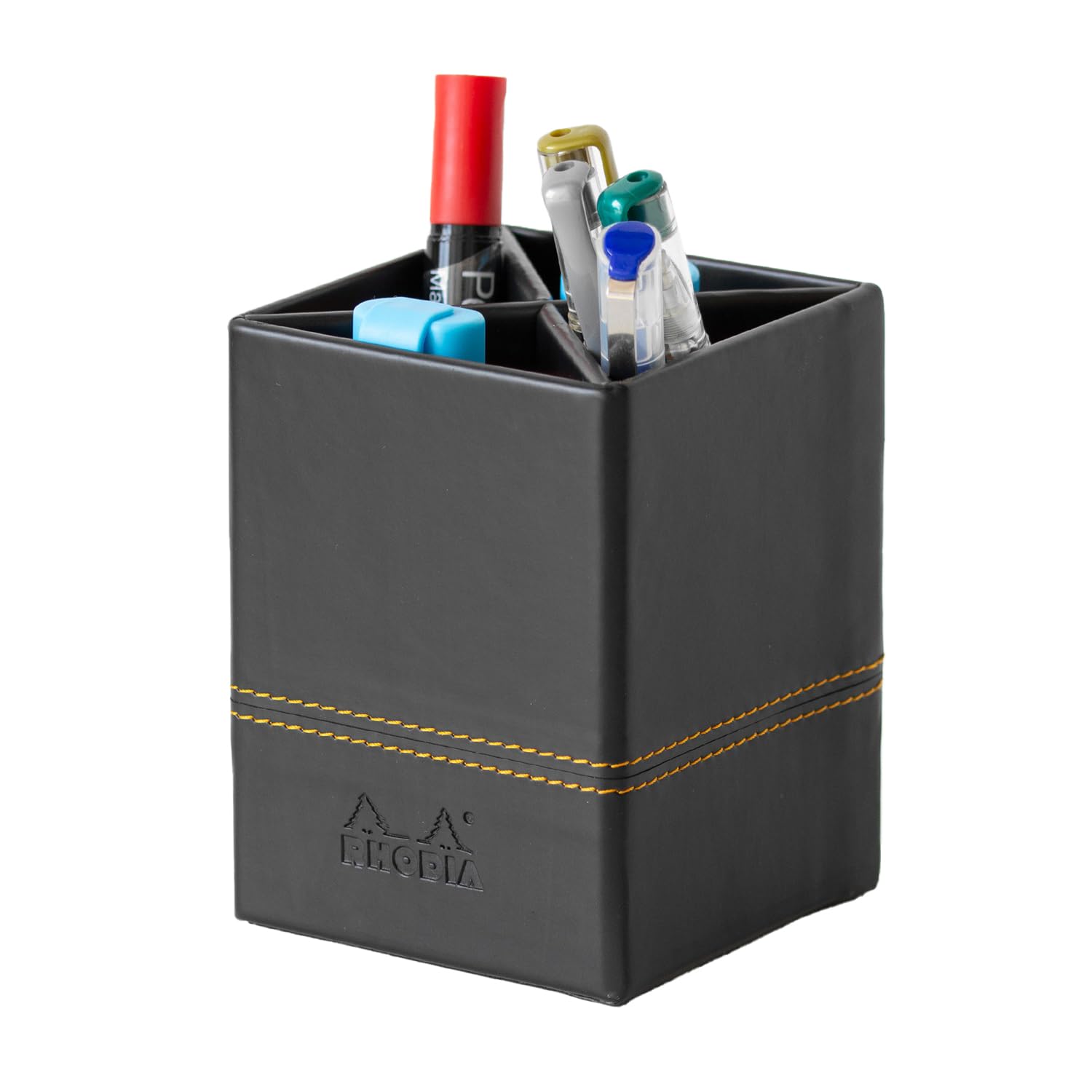 Darthome Black, Orange Rhodia Black Faux Leather Pen Pot Pencil Storage Holder Organiser Desk Tidy