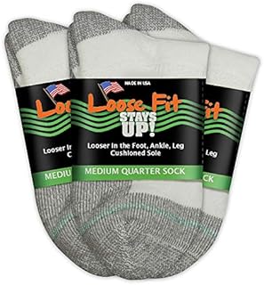 Loose Fit Stays Up Women's and Men's Quarter Socks 3 Pack (Medium, White)