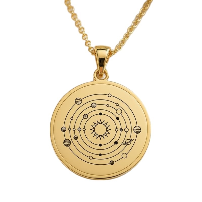 Collier système solaire en argent gravé, le cadeau mixte idéal pour Noël
