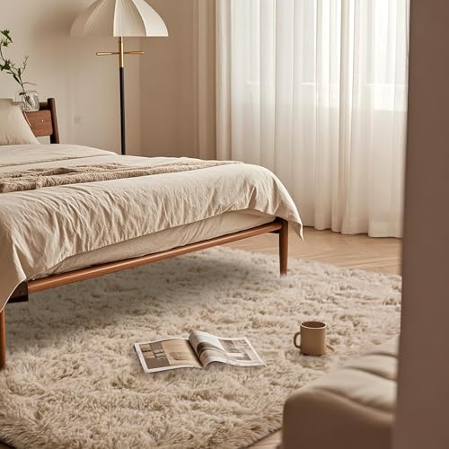 Beige Rugs for Bedroom 6x9 ft - Ultra Soft Faux Fur Area Rug - Plush Non-Slip Shaggy Carpet for Living Room, Cozy Fluffy Rug for Kids Boys Girls Dorm Nursery Room, High Pile Floor Carpet