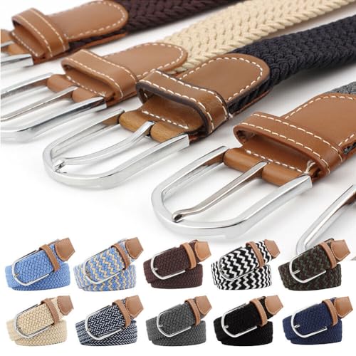 Men Women Elastic Braided Woven Belt Buckle Stretch Waist Belt for Jeans Pants Enduring Stretch Woven Belt3