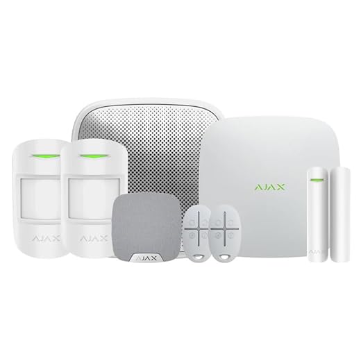 AJAX Systems Kit de démarrage d'alarme sans fil 2G+LAN pour appartements, 2 détecteurs de mouvement, 2 porte-clés, 1 capteur de porte, 1 sirène domestique, 1 sirène de rue, carte SIM, garantie