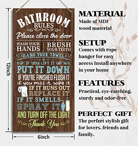 HALUOSI Humorous Wooden Bathroom Sign, 12 x 6 inches, Brown, Rustic Style, Wall Mount