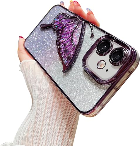 Image of mobistyle Silicone Designed For iPhone 11 Cover with Glitter Cute Butterfly Electroplate Plating Design Back Cover Case For Women Teen Girls (Purple)