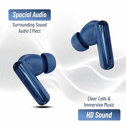 Image of AROMA TWS1 Pulse V5.4 True Wireless Earbuds, Shiny Blue | Bluetooth Headphones, Up to 60H Playtime, ENC, Fast Charging, Heavy Bass