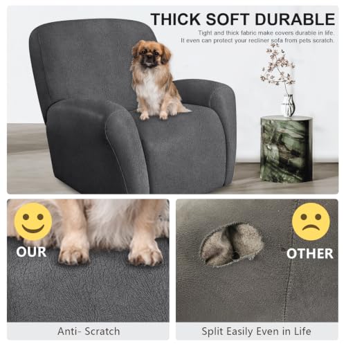 Image of ANARACHON Leather Like Recliner Chair Covers Heavy Duty, 4 Pieces Recliner Cover for Recliner Chair, Leather Cover for Recliner slipcovers Washable for Pets (256Dark Gray)