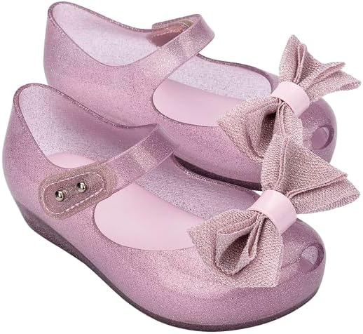 mini melissa Ultragirl Collection Mary Jane Flats for Toddlers and Babies - Comfortable & Cute Peep Toe Jelly Flat Shoes with Transparent Upper and Small Bow for Little Girls