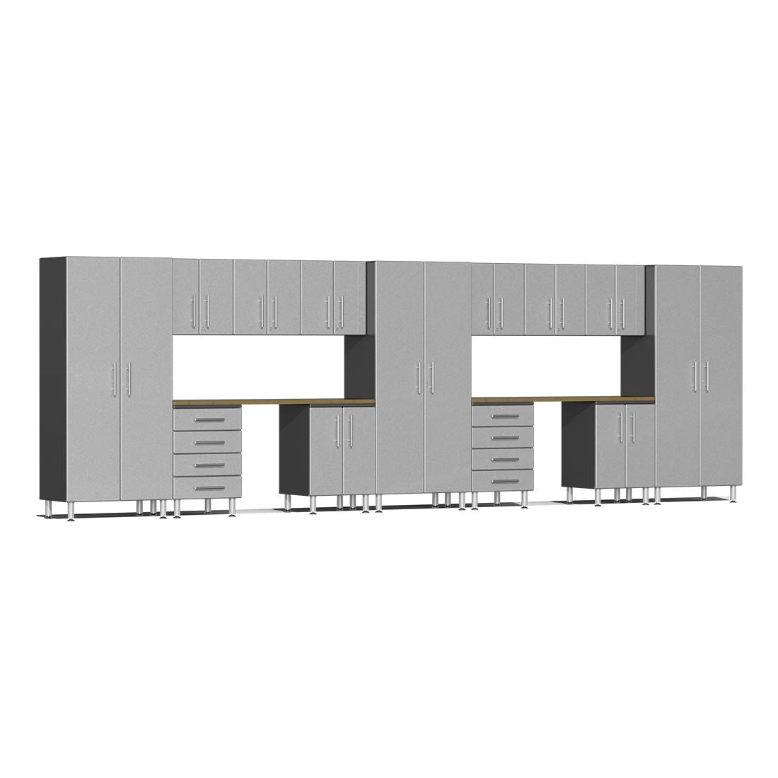Ulti-MATE UG22152S 15-Piece Garage Cabinet Kit with Bamboo Worktops in Stardust Silver Metallic