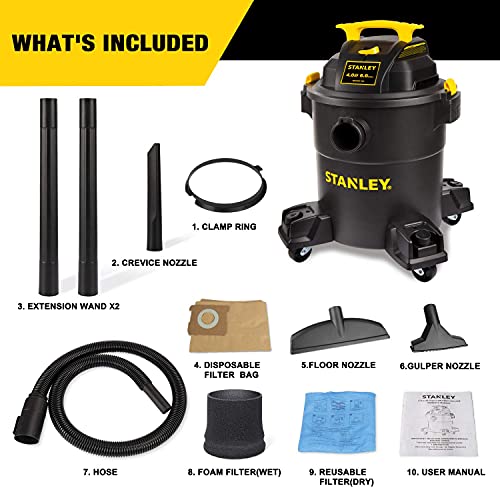 stanley - sl18116p wetdry vacuum 6 gallon 4 horsepower black