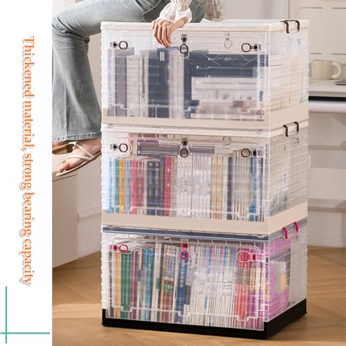 Boîtes de rangement en plastique empilables et pliables avec couvercle | Grand bac à roulettes