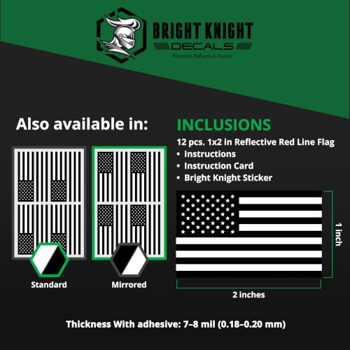 Image of Bright Knight Decals 2x1 inch Black Reflective American Flag Stickers, 12pcs | Standard American Flag Decals for Vehicles, Hard Hats, Trucks, and Motorcycles, USA Car Stickers, Patriotic Bumper Stickers