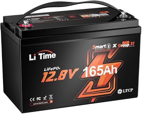 Miniatura 1 de LiTime Batería de litio LiFePO4 de 12 V y 165 Ah Bluetooth, batería de motores de arrastre de ciclo profundo, tamaño del grupo 31 con densidad de