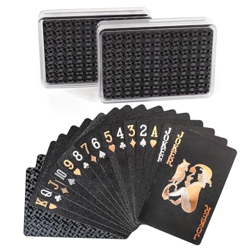 LotFancy Waterproof Plastic Playing Cards, Black - 2 Decks Cool Poker Cards in Plastic Case, Bridge Size Standard Index, for Magic Tricks Pool Beach Card Games