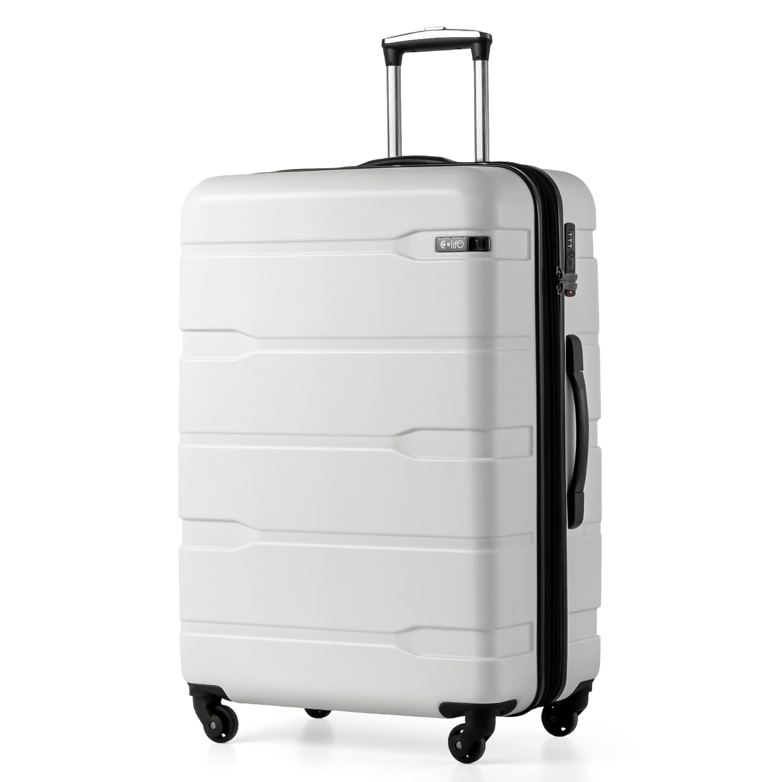 Coolife Expandable Large Checked Luggage Hardside PC+ABS Suitcase with TSA Lock, Lightweight Rolling Carry On with Spinner Wheels(White, 28in)