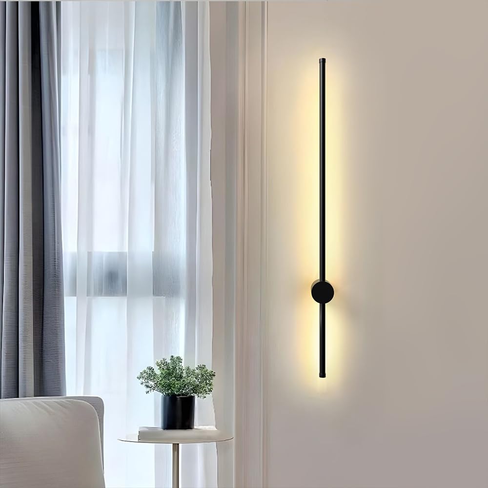 CKENSU Modern Indoor Wall Lamp Minimalist Linear wall Light Dimmable Black Aluminum Alloy Rotatable LED Wall Lamp for Hallway Living Room Bedroom Stairs Kitchen Three-Color Light 80cm