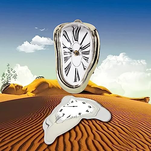 Maimaimonster Melting Clock Salvador Dali Melted Clock Decor Art Inspired Wall Clock Funny Creative Gift Used For Decorative Home Office Shelf Desk Table，Roman Gold #TOP1