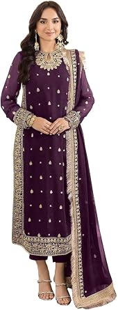 GRC Womens Straight Salwar Kameez Georgette with Embroidery Traditional Indian Pakistani Ready to Wear Dress