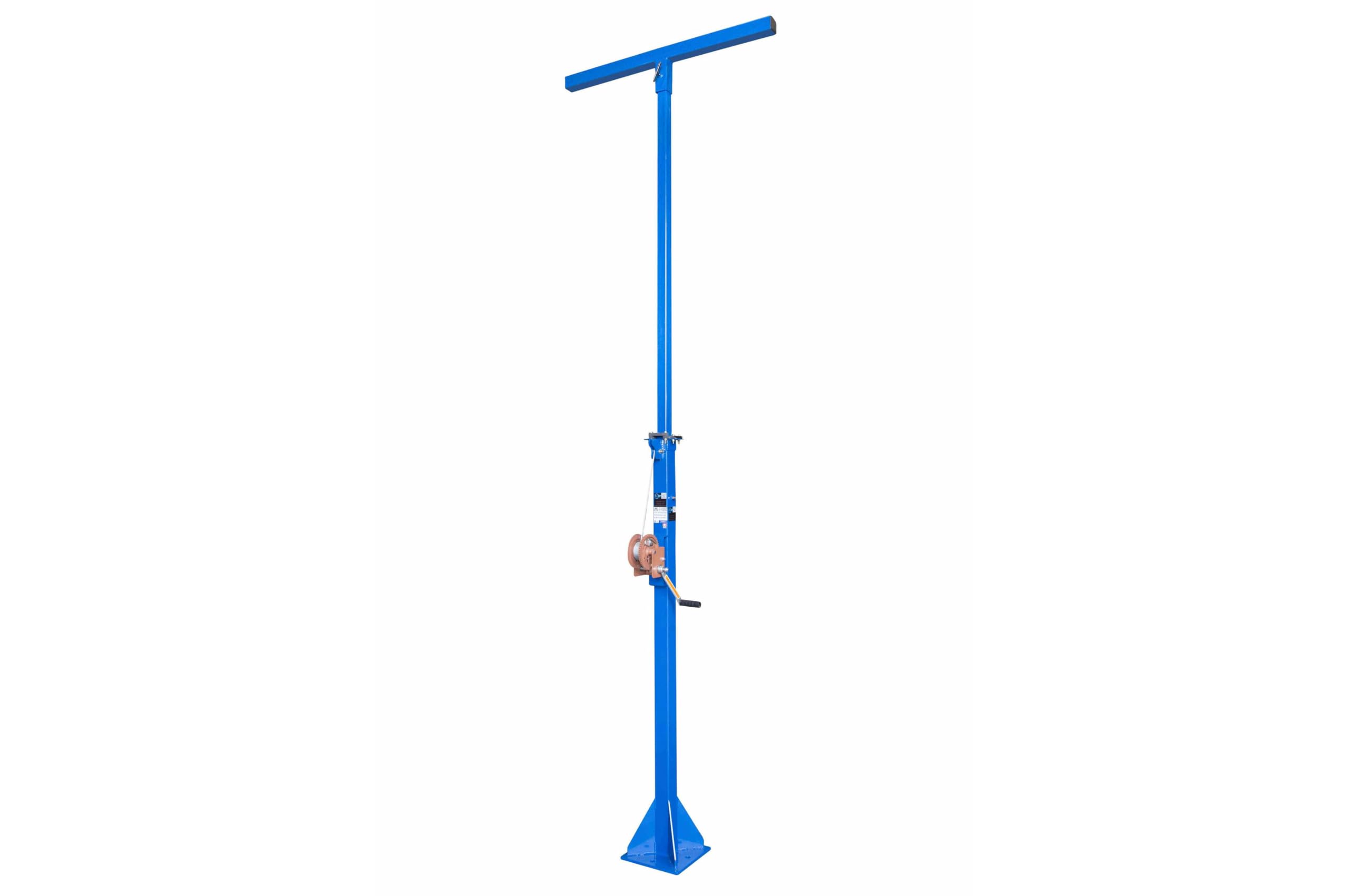 12 Foot Telescoping Light Mast - Stationary Tower w/Manual Crank Winch - Powder Coat Blue Finish