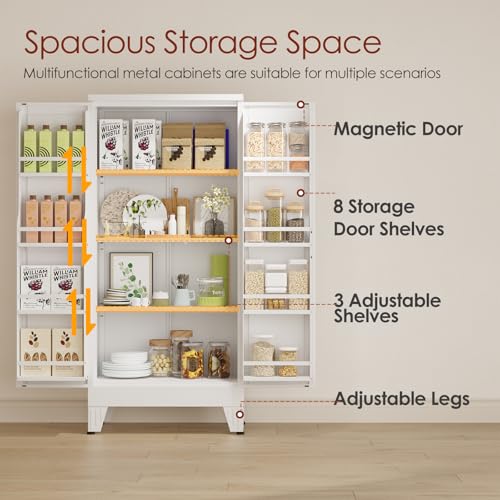 Image of winiowa Metal Kitchen Pantry Storage Cabinet, Pantry Cabinet with Doors and Adjustable Shelves, Steel Storage Cabinet for Kitchen, Dining Room, Living Room-White
