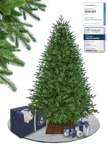 EveXmas Adele Künstlicher Weihnachtsbaum 185 cm, 591 Zweige, 100% PE Spritzguss – Christbaum und Tannenbaum grün, Nordmanntanne Optik, wie echt, inkl. Metallständer, Aufbewahrungst