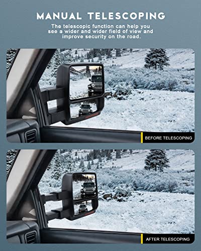 OCPTY New Towing Mirror Power Adjusted Heated Turn Signal Light Black Housing Compatible With 2007-2014 For Ford For F-150 Pickup Truck