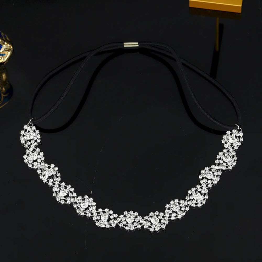 3 Pezzi Accessori per Capelli con Strass in Argento per Donna, Fasce Elastiche per Capelli da Sposa e da Sposa