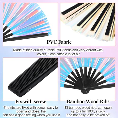 Image of Maitys Large Rave Fan Folding Handheld Fans 13'' Clap Fans for Line Dancing Clack Fan Holographic Festival Accessory for Martial Art Gift Performance, Includes 2 Pouch
