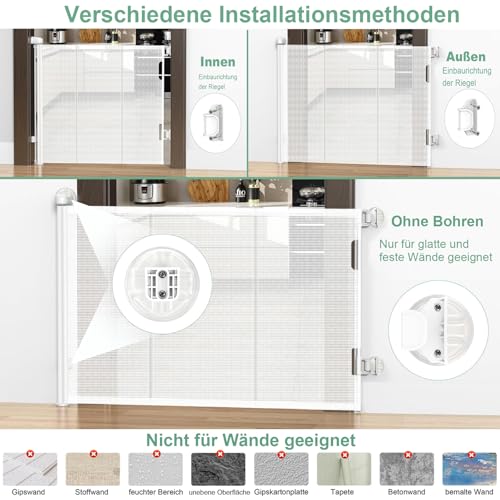 Treppenschutzgitter Ausziehbar Ohne Bohren Türschutzgitter für Babys, Babygitter & Hundegitter,140 cm Breite, 80 cm Höhe, Türschutzgitter für Treppe/Türen/Korridore/im Freien