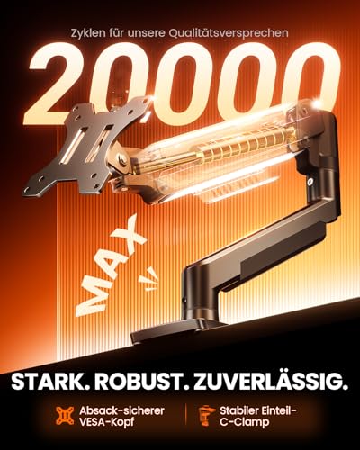 ErGear Monitor Halterung für 13-34 Zoll Bildschirme [Upgraded - Schluss mit Absacken] Monitor Arm Werkzeuglose Schnellmontage bis 9kg, Monitorhalterung mit Kabelmanagement, VESA 75 & 100 mm