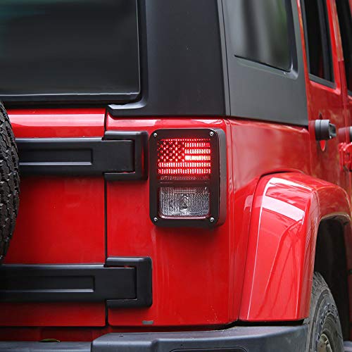 Hooke Road Jk Tail Light Cover Taillight Guard Us Flag Cage Compatible With Jeep Jk Wrangler & Wrangler Unlimited 2007-2018 - Pair (Black,Old Glory) #TOP2