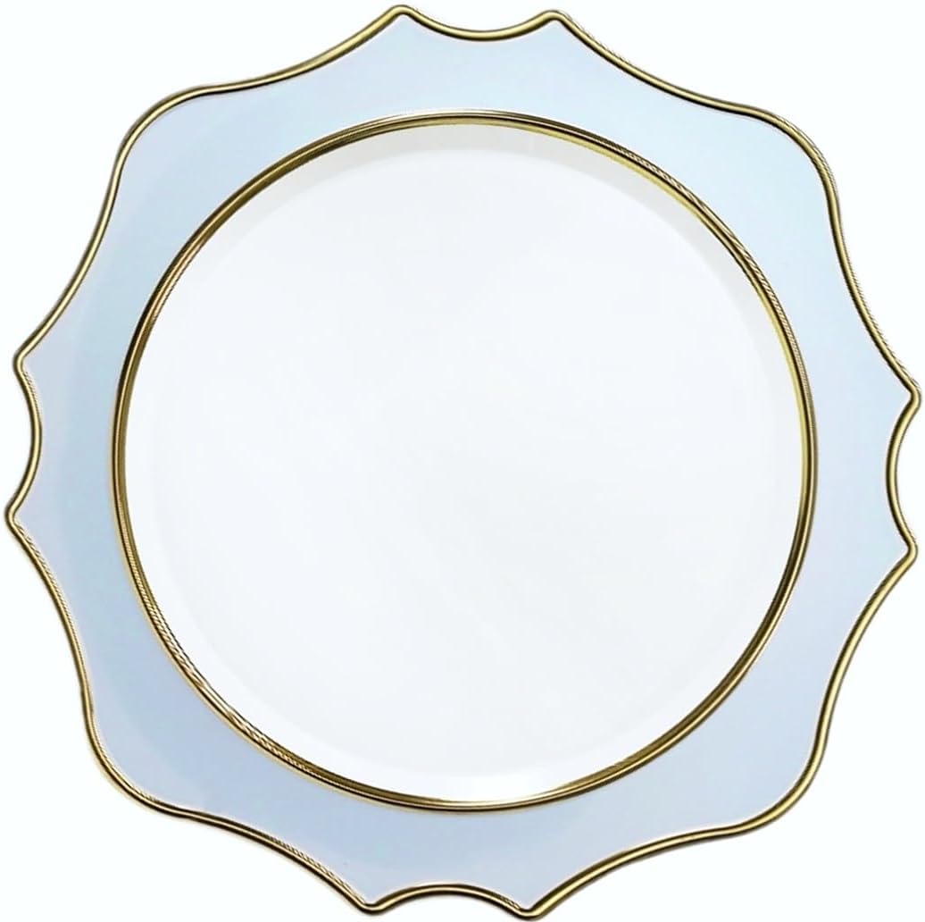 " OCCASIONS " 20 Pieces 13.25'' Scalloped Disposable/Reusable Plastic Charger Plates for Wedding, (Scalloped Imperial Blue & Silver)