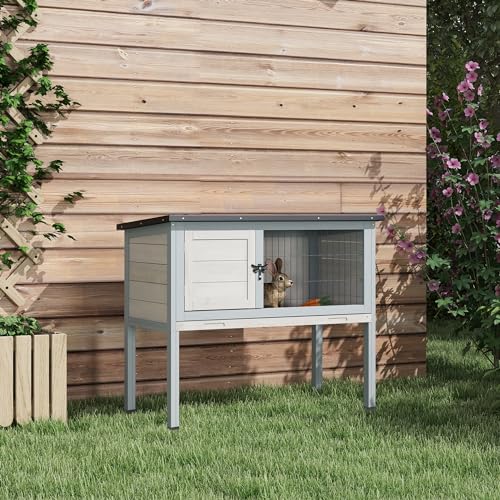 Pawhut USD51-119BK0131 Elevated Wooden Rabbit Hutch thumb #1