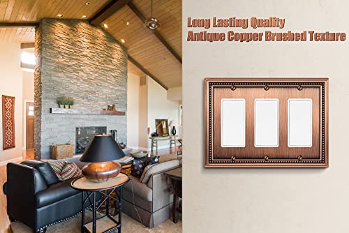 Image of Henne Bery Sunken Pearls Heavy Duty Decorative Wall Plate Switch Plate Outlet Cover (Triple Decorator, Antique Copper)
