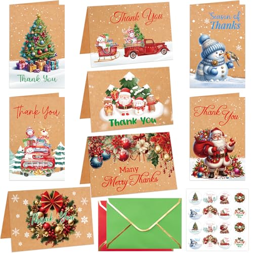 ceiba tree Cartões de agradecimento de Natal com envelopes Kraft 24 pacotes com adesivos mensagem de