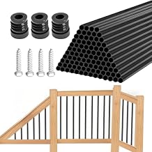 100 Pack 26" Aluminum Deck Balusters,3/4" Round Aluminum Balusters for Deck Railing,with Screws & Connectors,Black Deck Rail Spindles for Wood/Composite Fencing