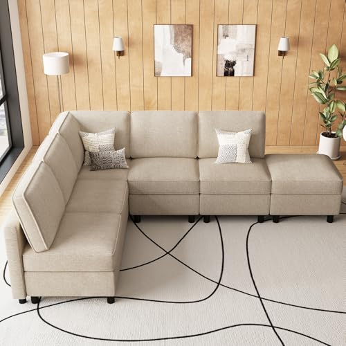 Belffin 107.1" 6 Seats L Shaped Couch Modular Sectional Sofa Seat Couch with Storage Comfy Washable Sectional Couches for Living Room Sofas with Chais