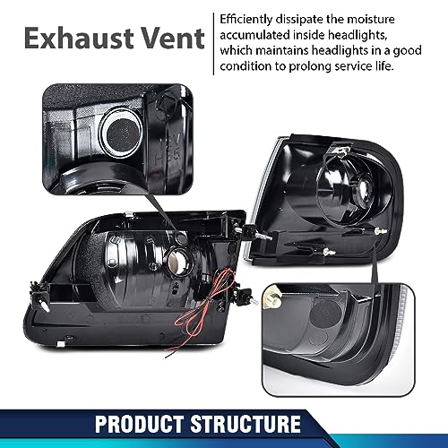 Image of PIT66 Headlights Assembly Pair LED DRL Fit 1997-2003 Ford F150, 98-99 F250