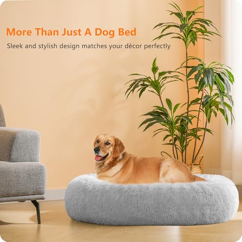 HMTOPE Orthopädisches Hundebett rund Hundekissen Hundesofa Katzenbett Donut Kuscheliges Hundekorb Waschbar, 100 cm Ø, Hellgrau