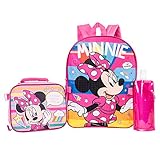Minnie Mouse Backpack Combo Set - Disney Minnie Mouse Girls' 4 Piece Backpack Set - Backpack & Lunch Kit (Pink)