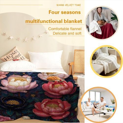 Manta Polar 220 x 240 Flor Roja, Mantas de Franela Mantilla para Cama 135/150, Microfibra Manta de Viaje Multiuso para Oficina Niños y Adultos, 220x240 cm D3