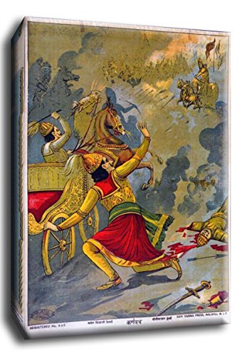 Image of Tallenge - Karna Vadh - Raja Ravi Varma Mythology Collection - Medium Gallery Wrap - Framed (16 x 24 inches)