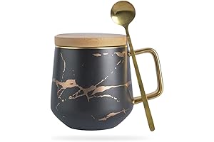 Classic Kintsugi Ceramic Coffee Tea Mug with Gold Inlay and Bamboo Lid for Every Occasion