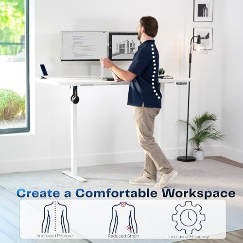 Image of VIVO White 71 x 36 in Standing Desk, DESK-KIT-1W7W-36 | Electric, Holds 220 lbs, Sit Stand, Height Adjustable, Extra Deep Table Top, Memory Presets, 1B Series, White Frame