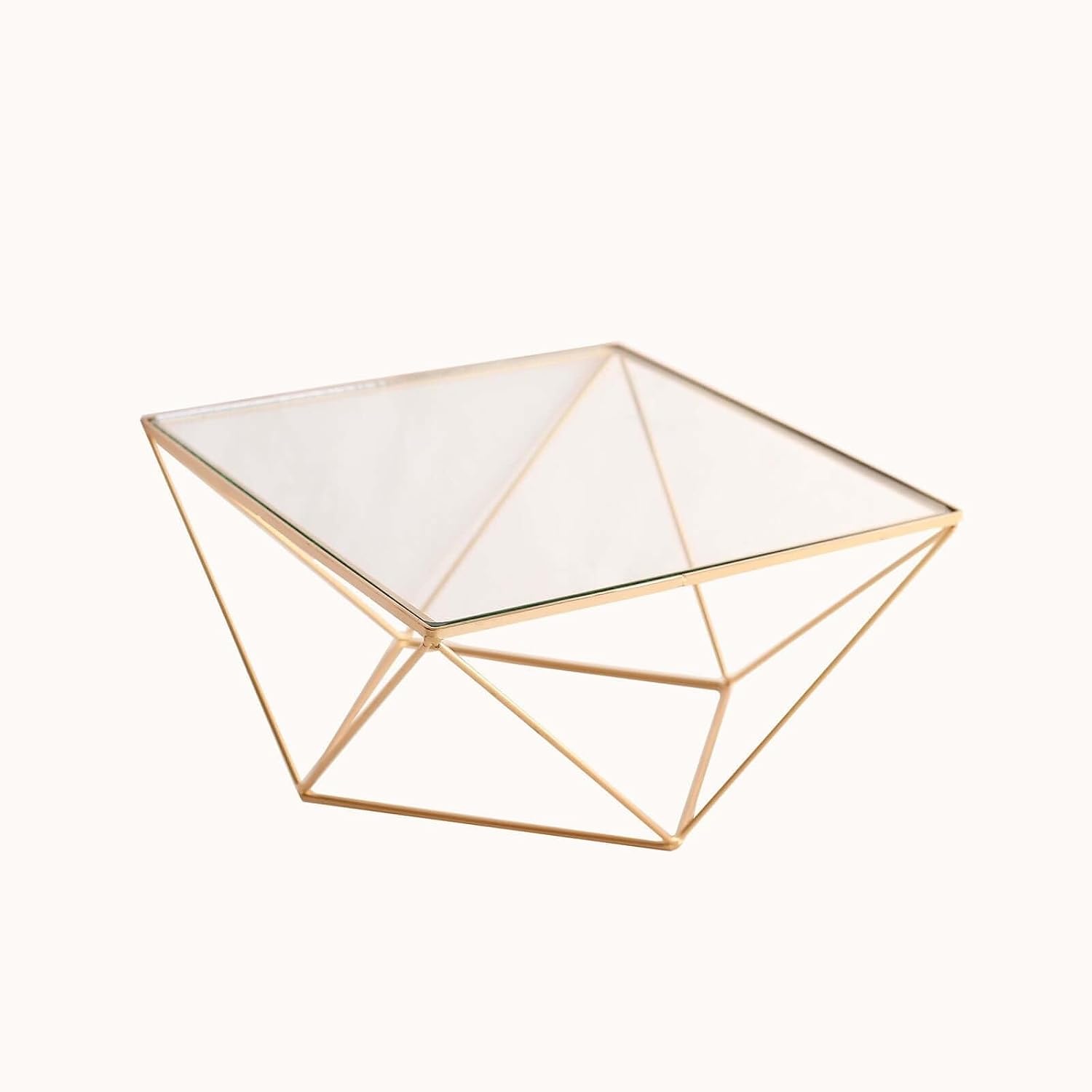 Efavormart 12" Round Gold Metal Geometric Cake Stand with Glass Top - Glossy Metallic Dessert Riser for Cupcake, Pastry and Candy Display Centerpiece