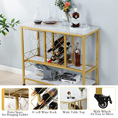Homhum Bar Carts For The Home, Coffee Bar Liquor Cabinet Kitchen Carts On Wheels Wine Rack Table With Glass Holder And Storage For Bar, Kitchen, Buffet, Dining Room, Living Room (Modern Gold) #TOP2
