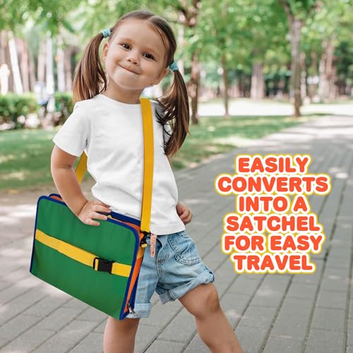 Image of ArtCreativity Kids Travel Tray - Car Seat Table Tray with 16 Crayons, 20 Paper Sheets, 5 Clear Pockets