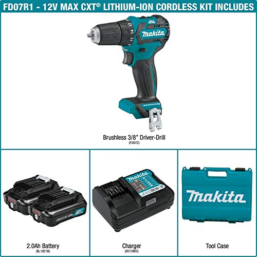 Makita Fd07R1 12V Max Cxt Lithium-Ion Brushless Cordless Driver-Drill Kit, 3/8" #TOP4